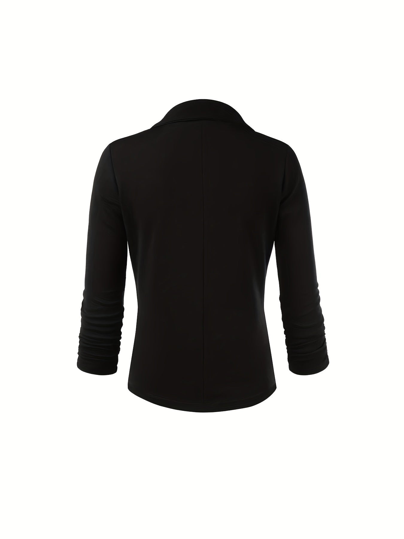 Solid Lapel Blazer Ruched Sleeve Blazer