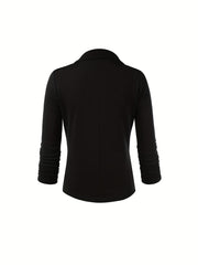 Solid Lapel Blazer Ruched Sleeve Blazer