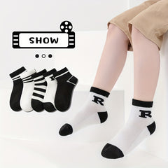 5 Pairs Bear & Striped Mesh Thin Socks For Baby Boys Girls