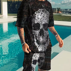 Men's Skull Graphic T shirt & Active Shorts Set