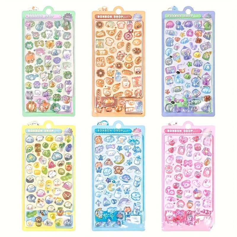 3D Acrylic Cartoon Animal & Floral Self Adhesive Stickers Mixed Colors