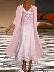 Floral Print Tank Dress & Half Sleeve Coat Set