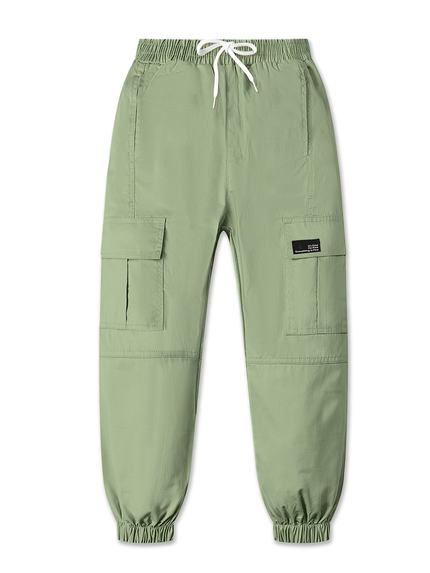 Girls Cargo Pants Elastic Waist Drawstring Loose Tapered Pockets Jogger Pants