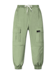 Girls Cargo Pants Elastic Waist Drawstring Loose Tapered Pockets Jogger Pants