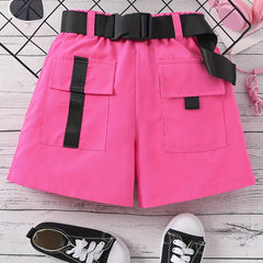 Girls' Casual Cargo Shorts With Pockets and Belt
