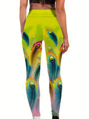Animal Feather Print High Waist Yoga Legging Women's Activewear