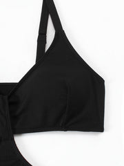 Sexy Swimsuit Women's Cut Out Waist Ribbed Knit One Piece Bathing Suit