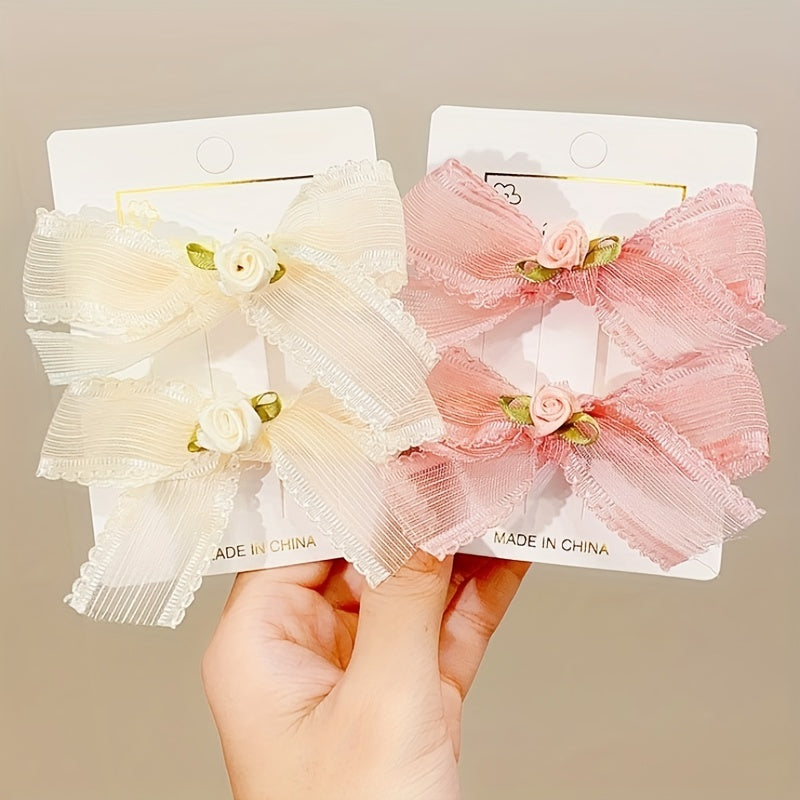 Mesh Bow Flowers Hair Clips for Girls Party Accessories
