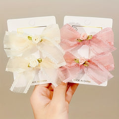 Mesh Bow Flowers Hair Clips for Girls Party Accessories