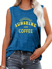Letter Print Crew Neck Tank Top for Women