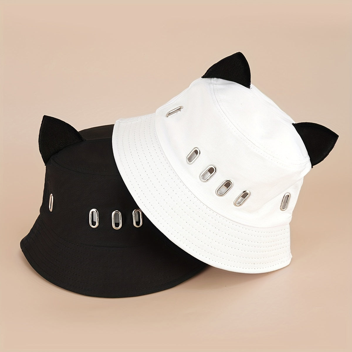 Y2K Hollow Cat Ears Bucket Hat Hip Hop Hot Sun Beach Hats