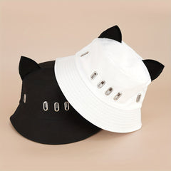 Y2K Hollow Cat Ears Bucket Hat Hip Hop Hot Sun Beach Hats