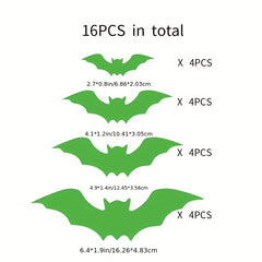 16pcs 3D Glow Dark Bat Halloween Decor Stickers Window Decals