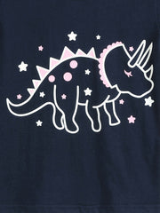 Girls Dinosaur Pajama Set Short Sleeve Tee & Shorts Sleepwear Loungewear