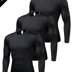 Men's Quick Drying Long Sleeve Shirt - High Stretch Crew Neck Undershirts