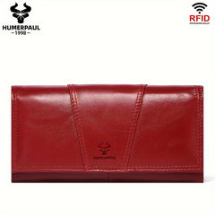HUMERPAUL Women's RFID Blocking Leather Long Wallet - Rich Red