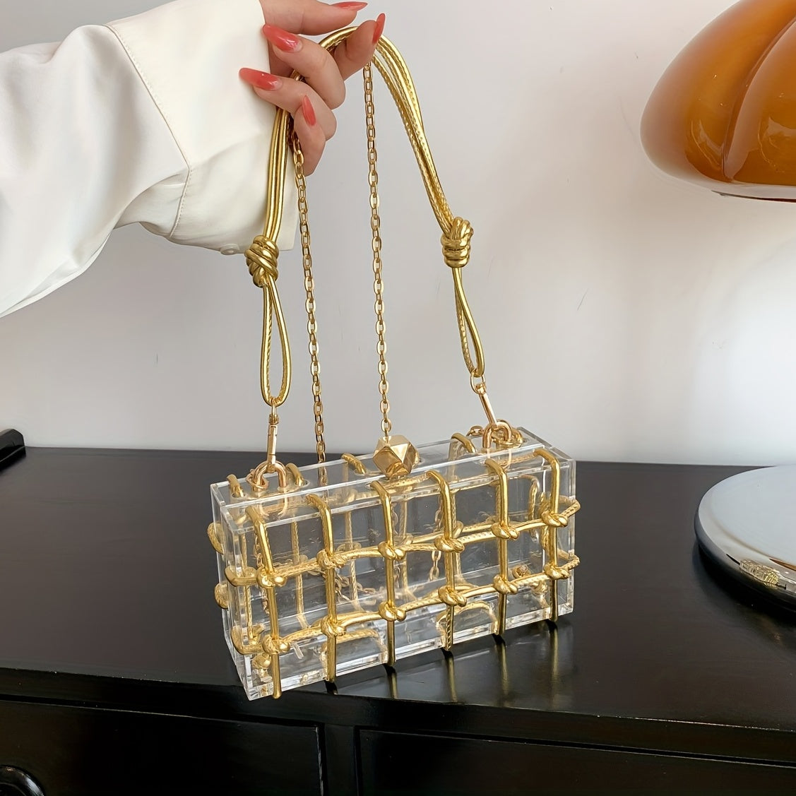Mini Transparent Acrylic Hand Bag Solid Plaid Shoulder Bag