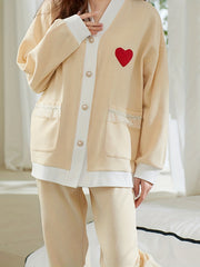 Heart Print Lounge Set Long Sleeve Top & Pants