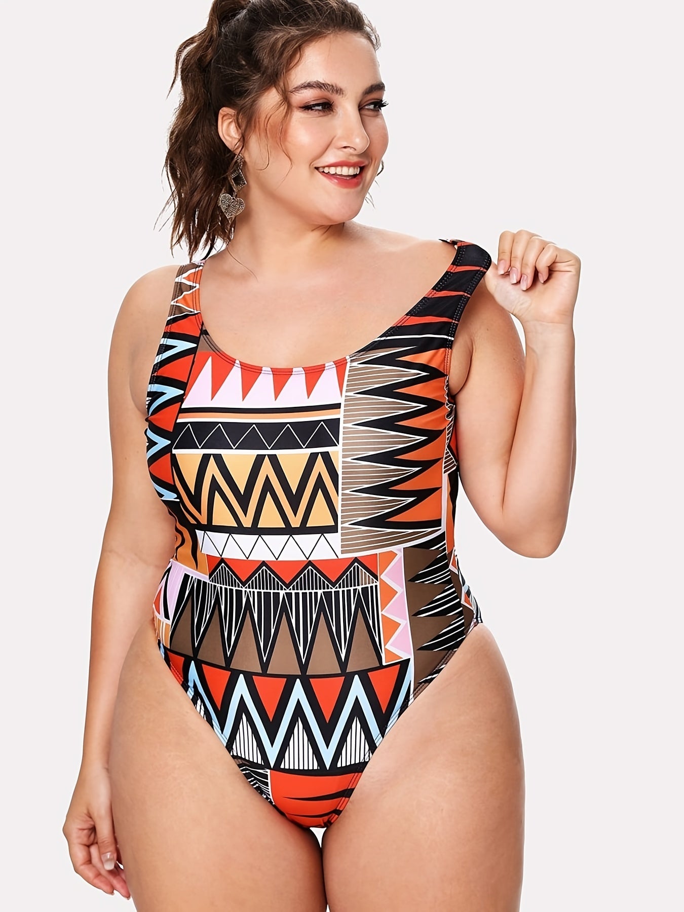 Ethnic Print One Piece Swimsuit Women's Plus Medium Stretch