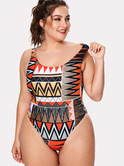 Ethnic Print One Piece Swimsuit Women's Plus Medium Stretch