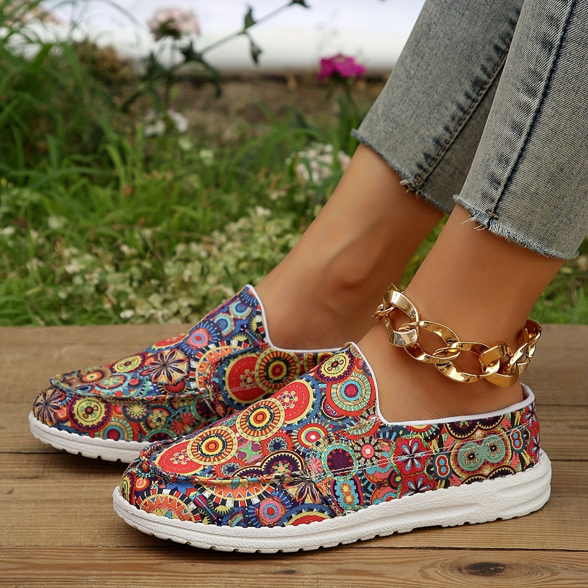Women's Floral Canvas Slip On Low Top Shoes