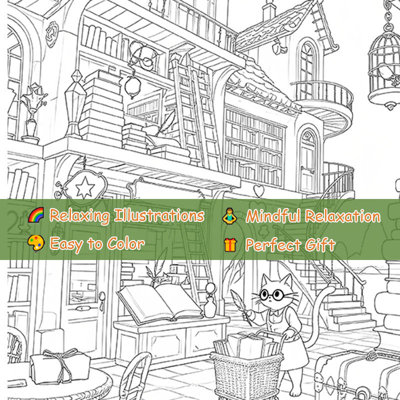 Charming Library Adult Coloring Book 22 Pages 20x20cm 1pc