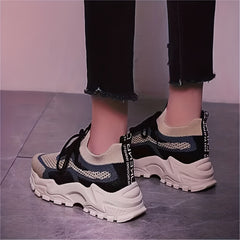 Mesh Tassel Pattern Sneakers Breathable Lace Up Round Toe Shoes