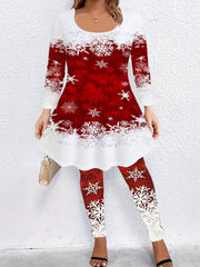 Women's Plus Size Snowflake Print Tee & Leggings Set