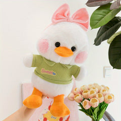 Cute Plush Duck Stuffed Animal with Big Bow Pink Soft Fluffy Fabric
