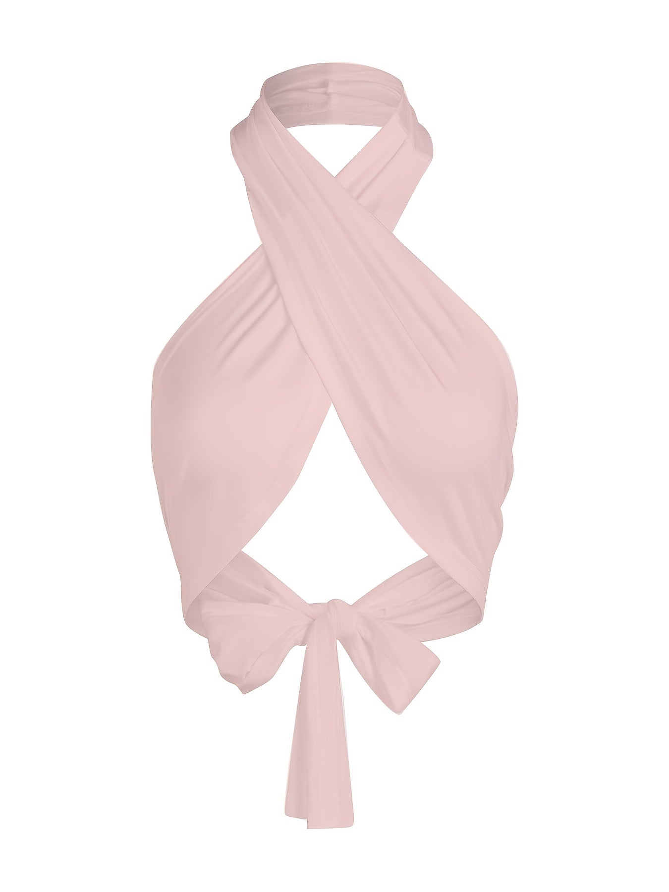 Solid Cross Front Halter Crop Top Tie Back Sleeveless Top