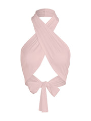 Solid Cross Front Halter Crop Top Tie Back Sleeveless Top