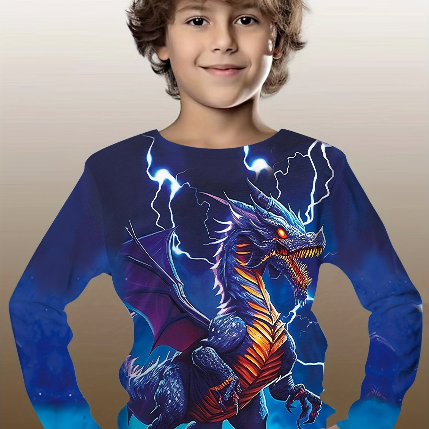 3D Dinosaur Print Kid's Pullover Long Sleeve Top for Boys