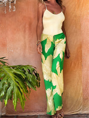Random Print Beach Pants Elastic Waist Cover Up
