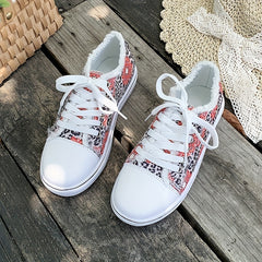 Women's Flower & Leopard Print Canvas Shoes Low Top Sneakers