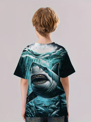 Shark 3D Print Boy's Casual Tees Short Sleeve Crew Neck Comfy T shirt