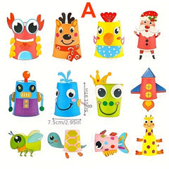 12pcs Animal Cup Sticker DIY Craft Set for Kids- Christmas Halloween Ea
