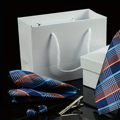 Men's Flower Striped Necktie Set with Accessories