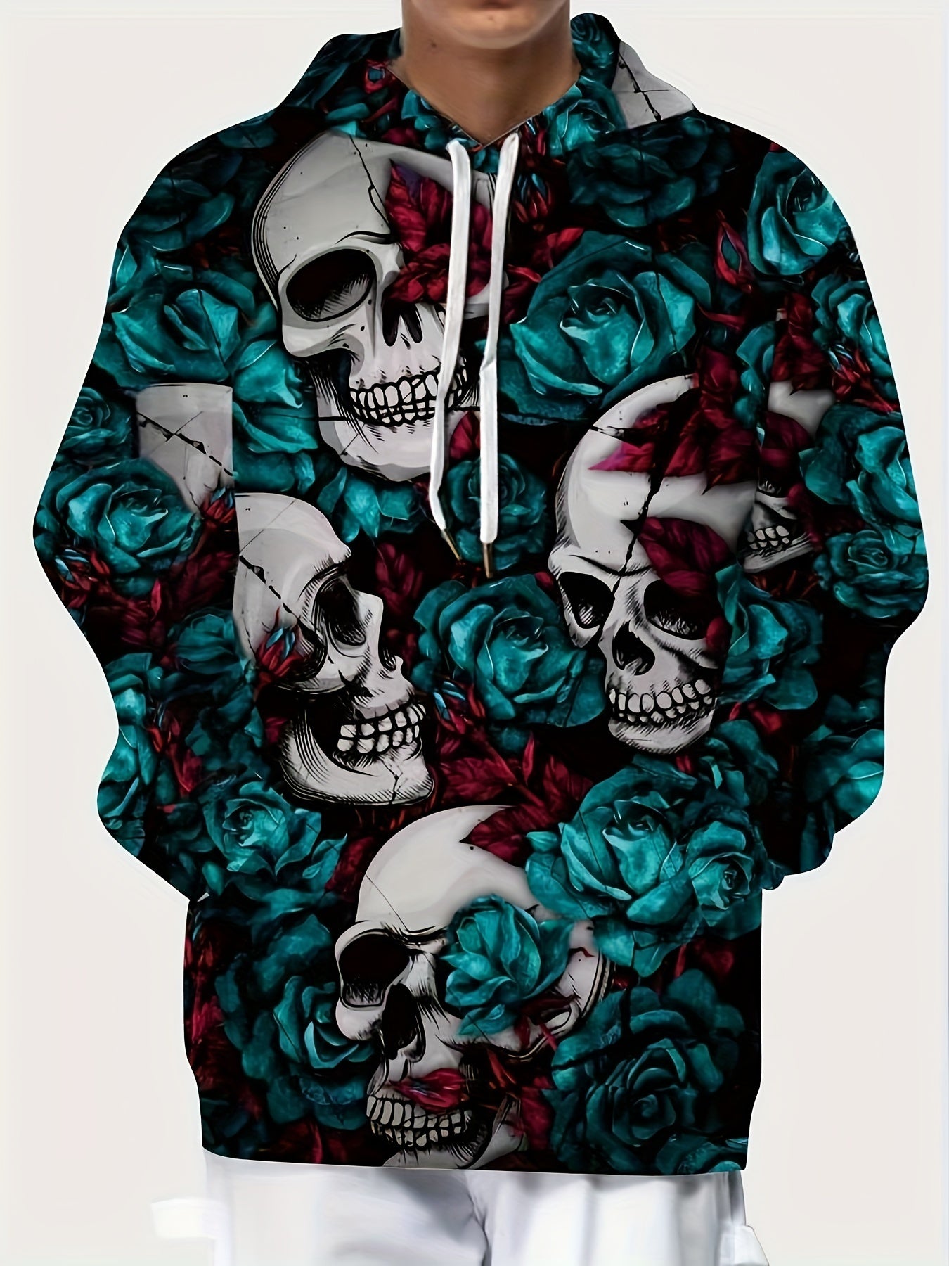 Skulls And Roses Print Hoodie For Men