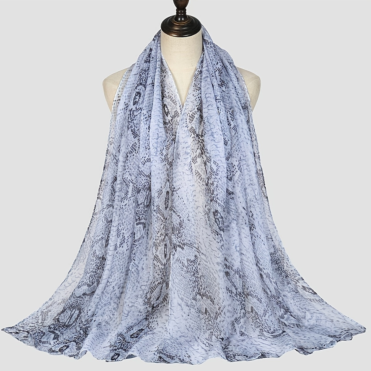 Grey Snake Skin Printed Ink Painting Scarf Women Shawl Wrap