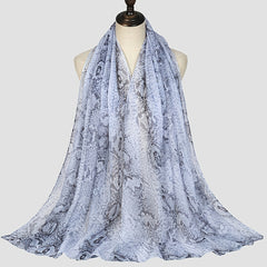 Grey Snake Skin Printed Ink Painting Scarf Women Shawl Wrap