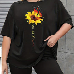 Sunflower & Butterfly Print Tee & Biker Shorts Lounge Set
