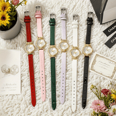 6pcs PU Leather Strap Circular Dial Quartz Watch for Men and Women