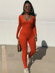 Skinny Crew Neck Jumpsuit Long Sleeve Stretchy Women's Clothing