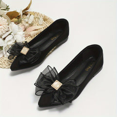 Women's Lace Bow Ballet Flats Pointed Toe Slip On Shoes