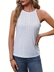 Eyelet Solid Halter Top Sleeveless Summer Top