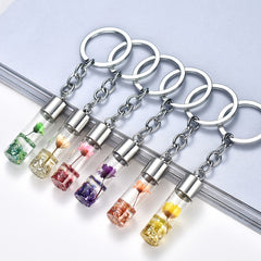 Glass Wish Bottle Keychain Dried Flower Pendant Charms Key Ring