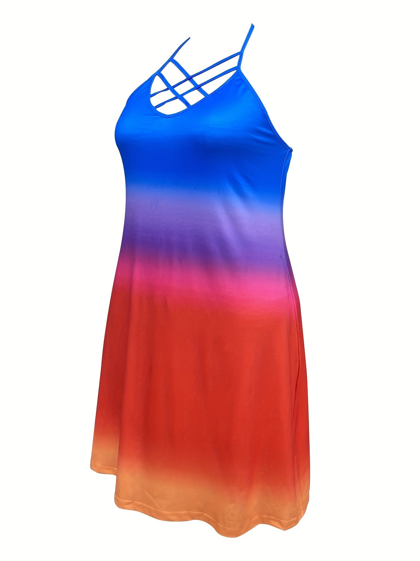 Ombre Print Backless Halter Neck High Stretch Dress