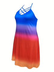 Ombre Print Backless Halter Neck High Stretch Dress