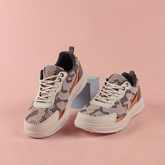 Women's Platform Mesh Sneakers Low Top Lace Up Casual Shoes