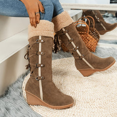 Women's Plush Knee High Boots Lace Up Thermal Shoes